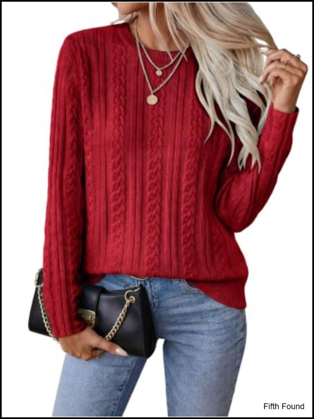 Cable Knit Long Sleeve Crewneck Pullover Sweater Fitted Tops